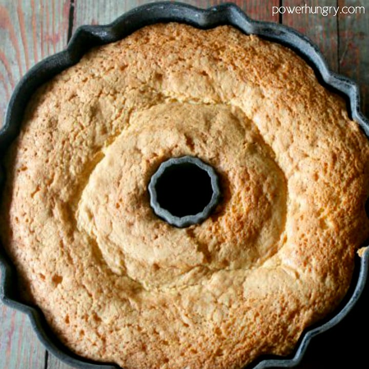 The best vegan vanilla bundt cake cooling in a metal pan