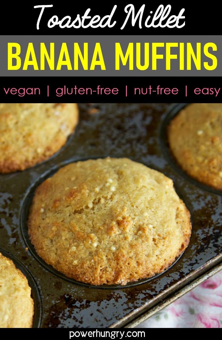 close up of a toasted,illet banana muffin that is both gluten-free and vegan
