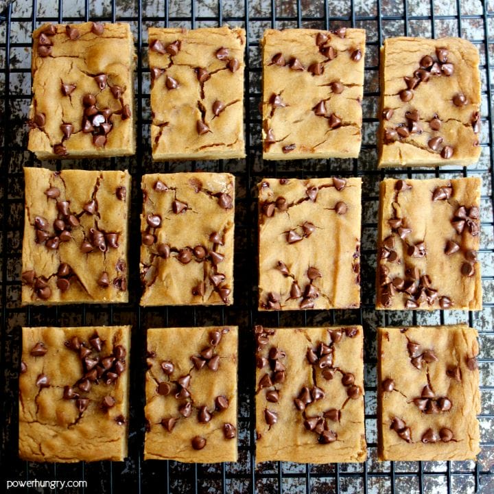chickpea blondies on a cooling rack