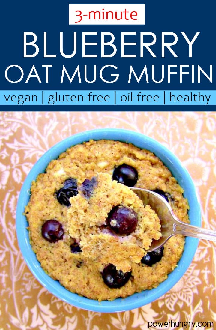 overhead shot of vegan gluten-free blueberry oat mug muffin