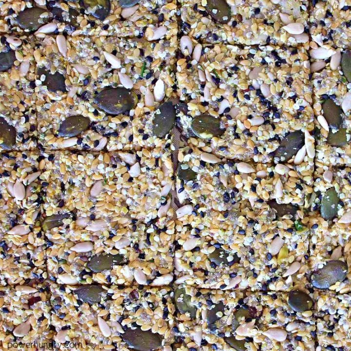 overhead shot of multi-seed quinoa crackers before baking