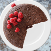 vegan coconut flour chocolate cake on a white plate