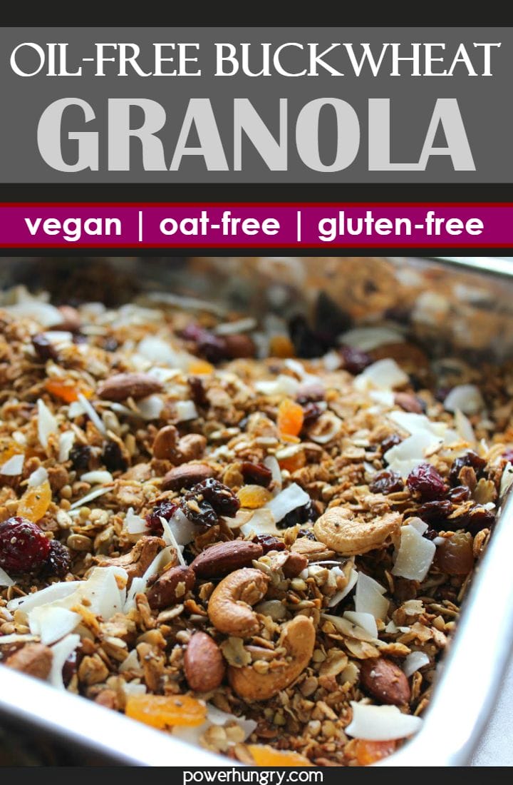 close-up of oil-free, gluten-free, oat-free buckwheat granola on a baking sheet
