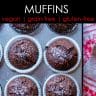 chocolate chickpea flour muffins in a metal tin