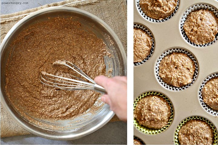 vegan gluten-free oat bran muffin batter in a bowl.