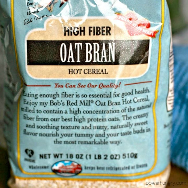 close up of a bag of oat bran cereal