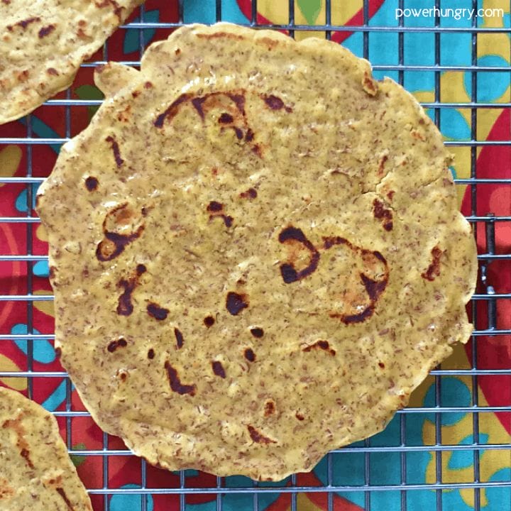 Chickpea flour tortillas on cooling rack