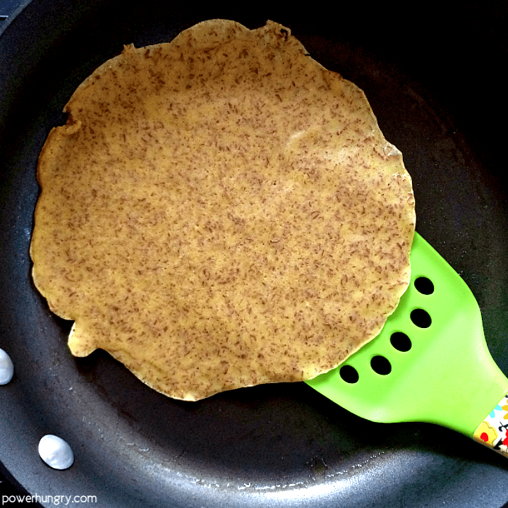 Chickpea flour tortillas in skillet