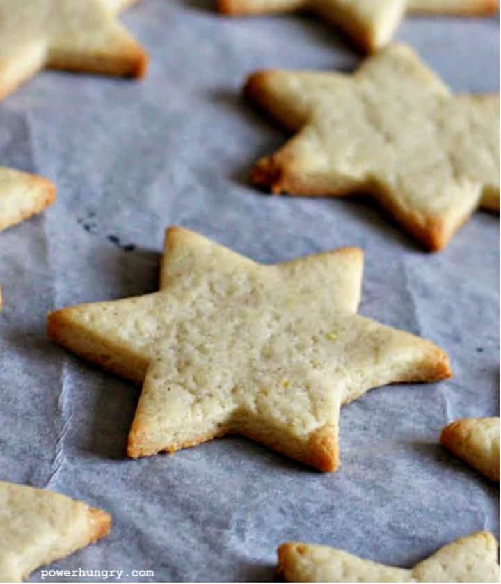 close up of a star cookie made with coconut flour cookie dough