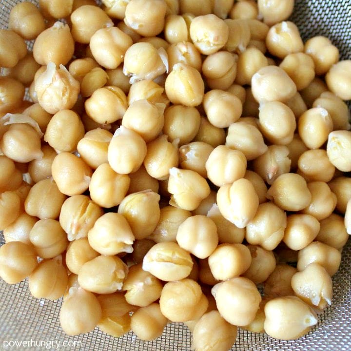 canned chickpeas, drained, in a mesh sieve