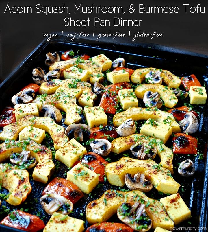 acorn squash sheet pan meal shot from the side