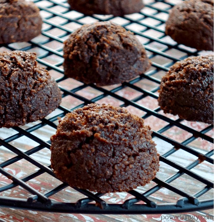 close-up of chocolate coconut flour cookies on a cooling rack