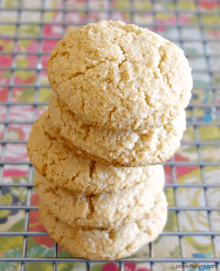 stack of almond flour cookies on a cooling rack