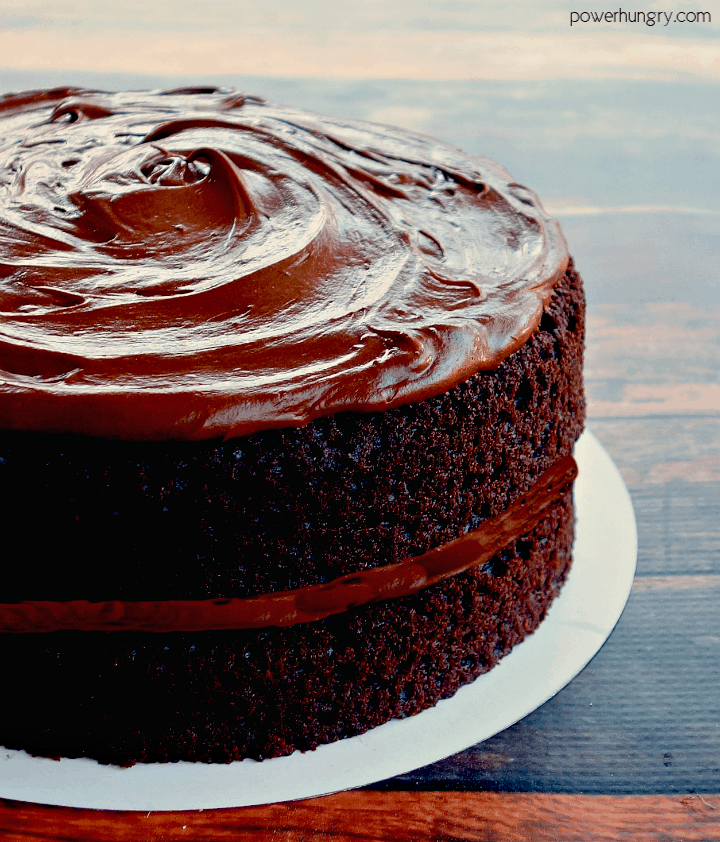 close up of chickpea flour chocolate layer cake