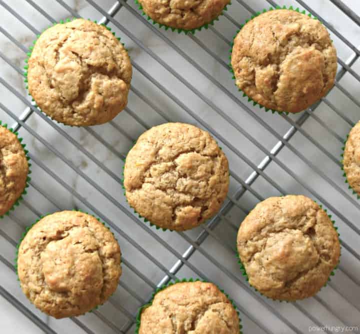 overhead shot of coconut and lime chickpea flour muffins