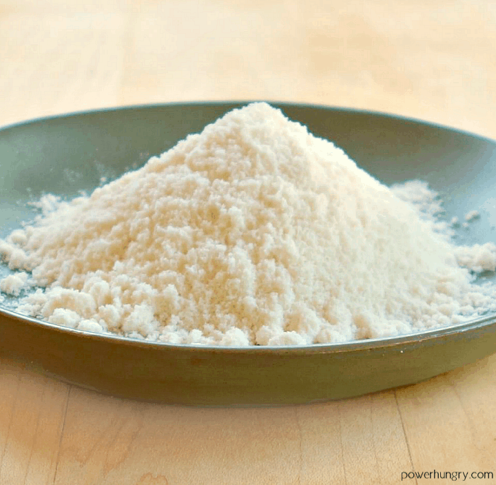 coconut flour in a sage green dish
