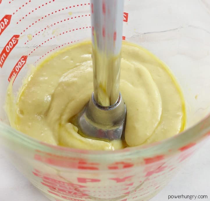 Chickpea Flour Tofu being made into a vegan mayonnaise