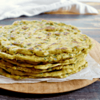 zucchini flatbreads stacked on a wooden plate
