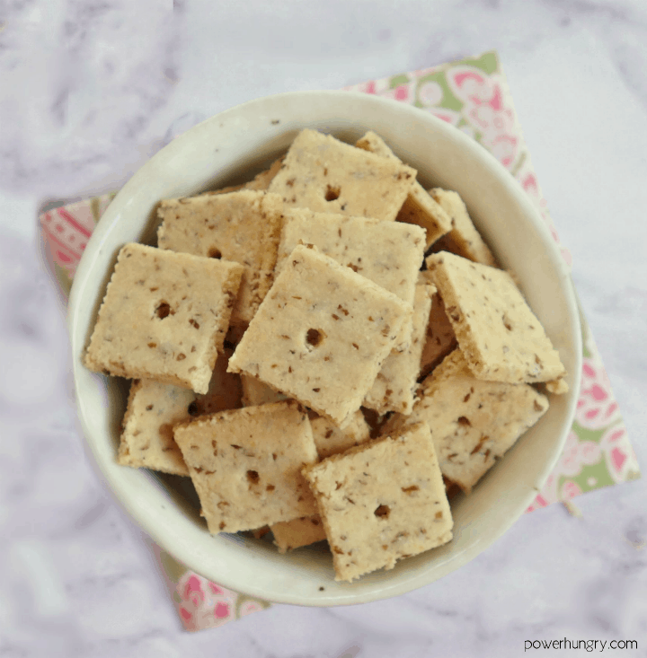 almond flour flax crackers in a small dish