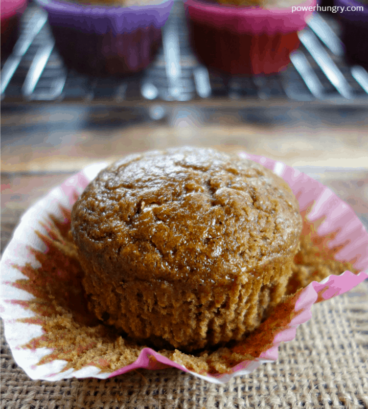 close-up of an unwrapped vegan gingerbread muffin on a piece of burlap