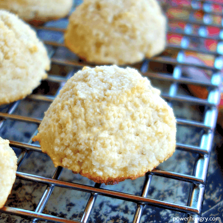 close up of a vegan grain-free banana almond flour cookie on a cooling rack