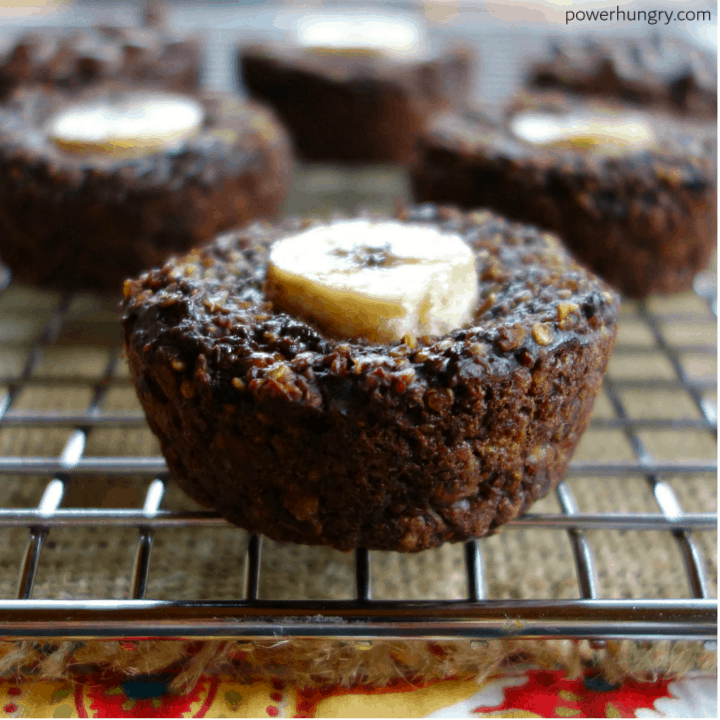 close up of vegan oil-free chocolate quinoa muffins on a cooling rack
