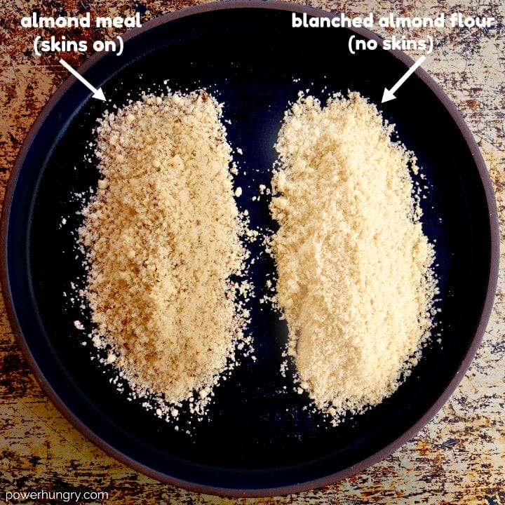 dish comparing almond meal and almond flour