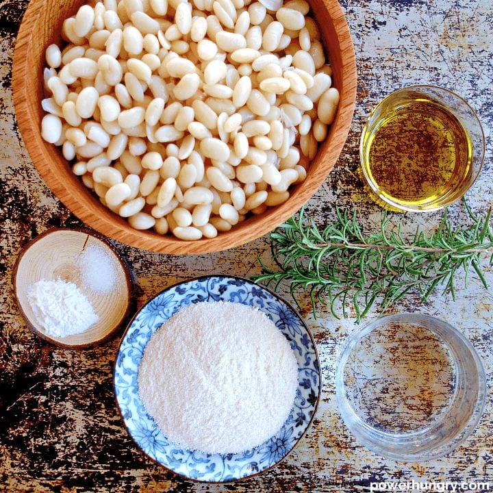 overhead photo of the ingredients for white bean flatbread