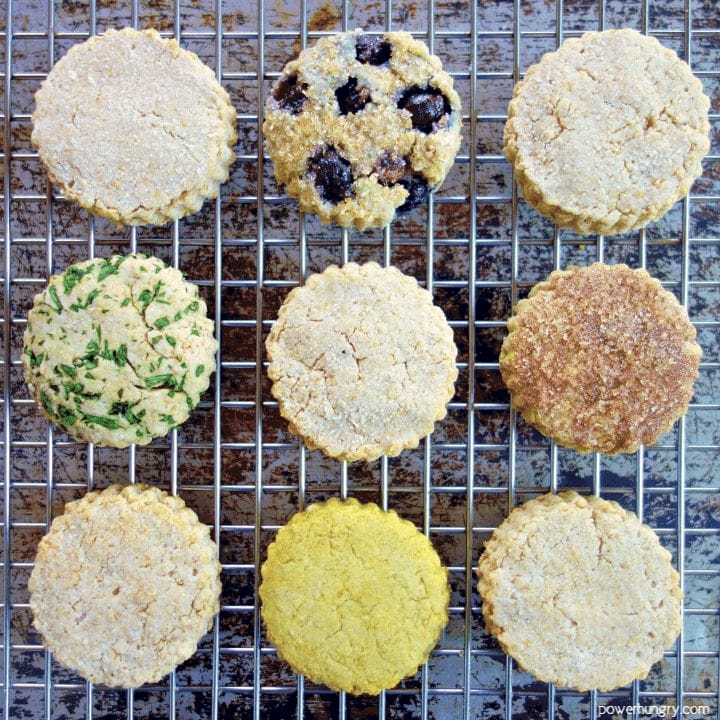 Oat and coconut flour vegan biscuits on a wire cooling rack