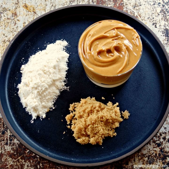 ingredients for 3-ingredient keto protein bars on a black plate