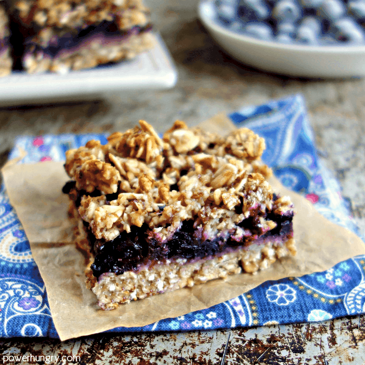 5-Ingredient Blueberry Oat Bars on a blue napkin
