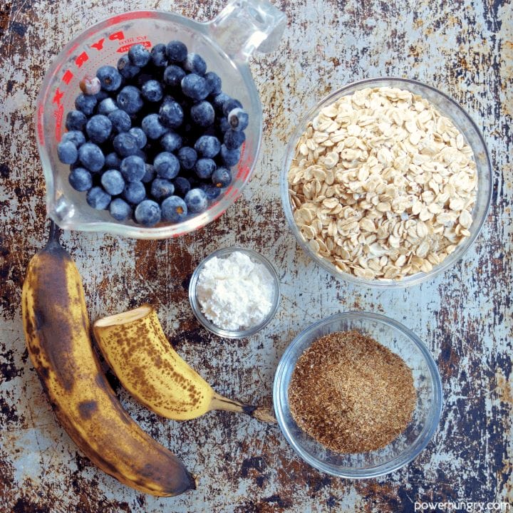 Overhead shot of the ingredients for5-Ingredient blueberry oat breakfast bars