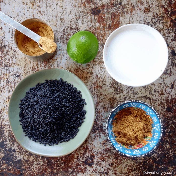 ingredients for coconut black rice pudding