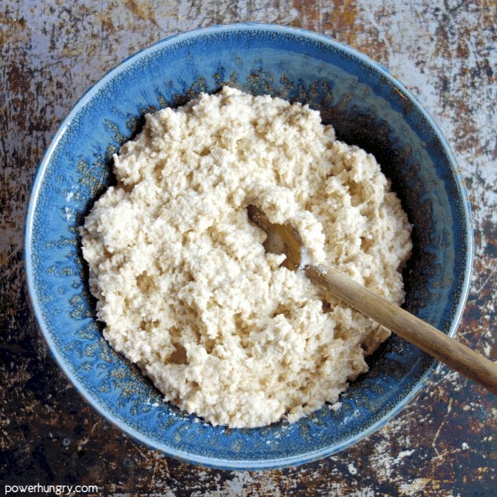 bowl of almond flour oat foccacia dough