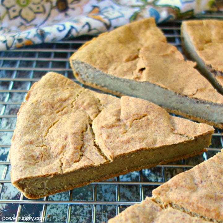 Sliced 2-Ingredient Lentil Flax Bread on a Wire Cooling Rack