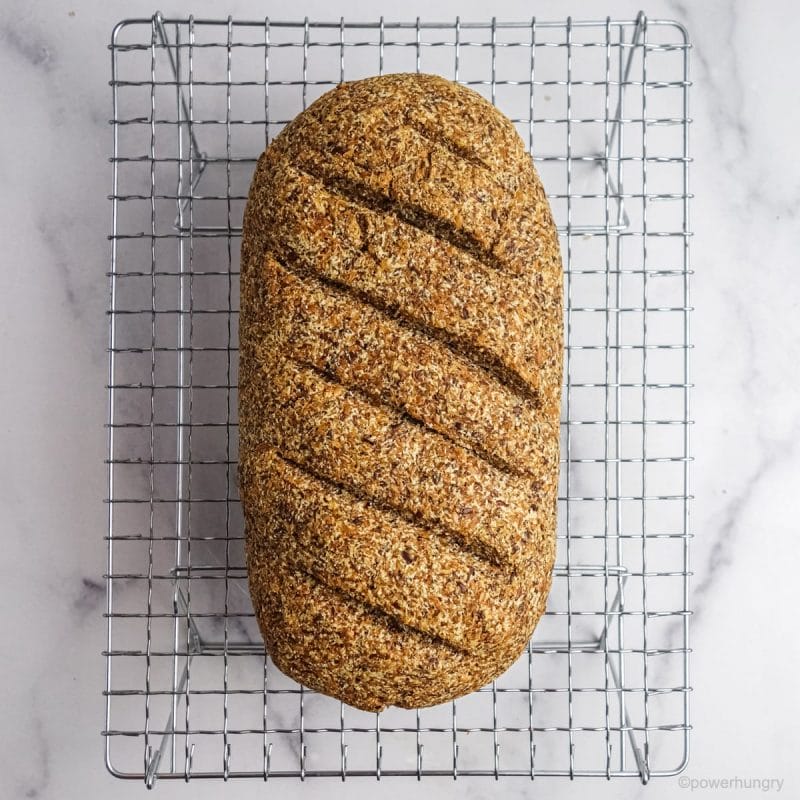 Coconut flour flax bread on a wire cooling rack