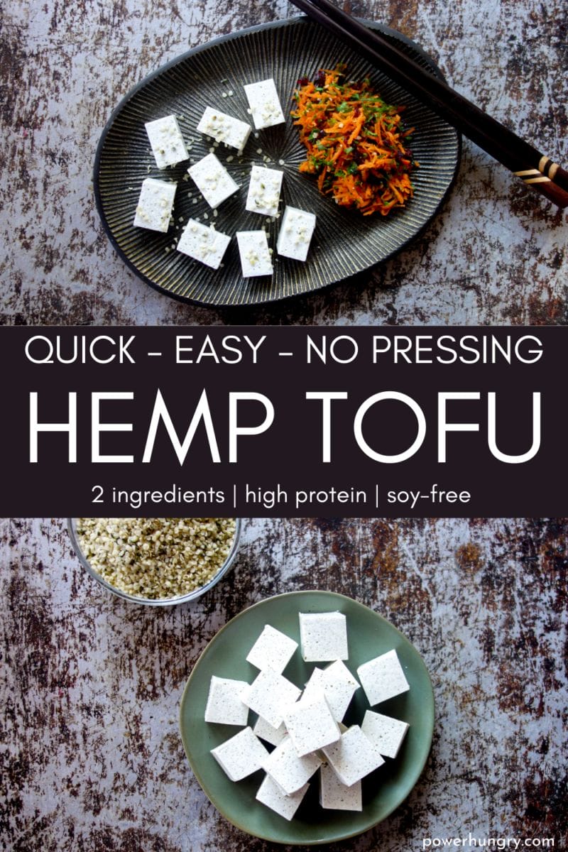 2 photo collage showing diy easy hemp tofu