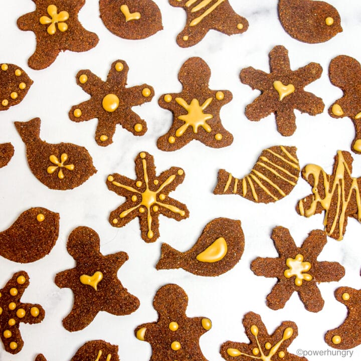 white marble counter covers in coconut flour gingerbread cookies