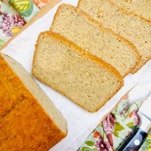 a loaf of vegan gluten-free almond flour bread, sliced